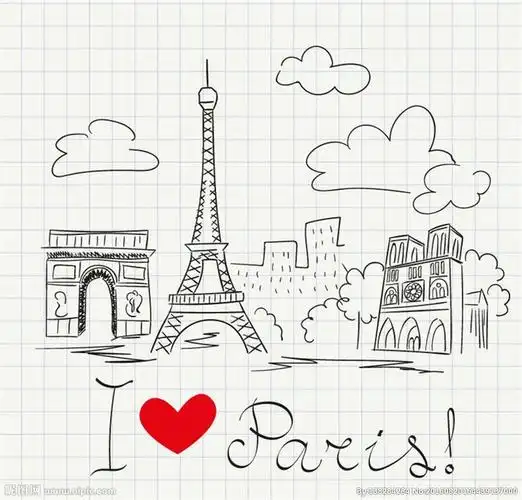 手绘巴黎著名建筑矢量素材