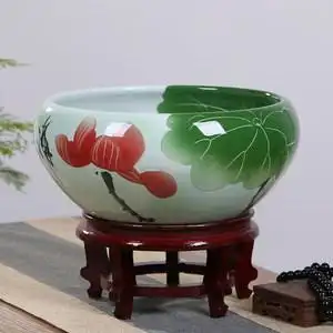 景德镇陶瓷鱼缸大号养鱼盆手绘金鱼缸家用乌龟荷花碗莲盆客厅造景