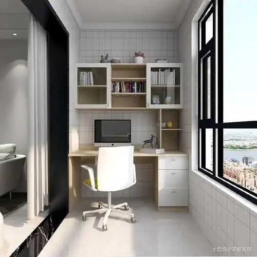 阳台书柜阳台北欧极简120m05三居设计图片赏析--土巴兔装修效果图