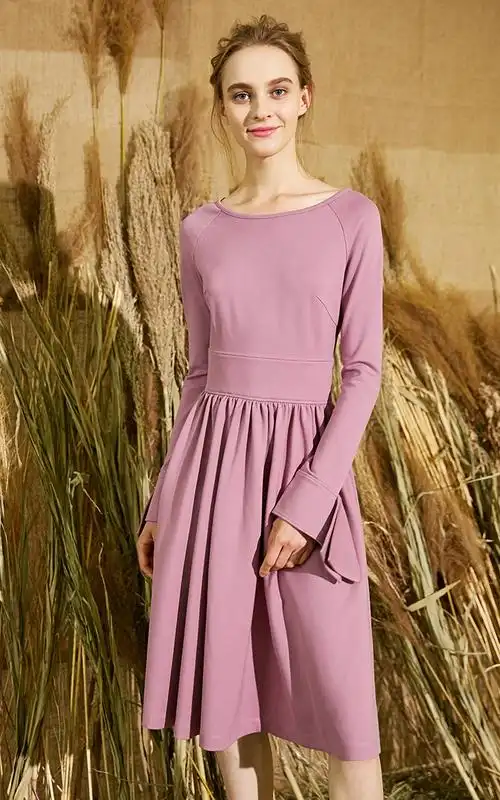 veromoda2017秋季新款创意袖口低圆领a摆针织连衣裙|317361515