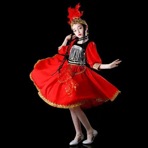 儿童新疆舞蹈服装女童维吾尔族演出服饰幼儿少数民族印度舞万圣节表演