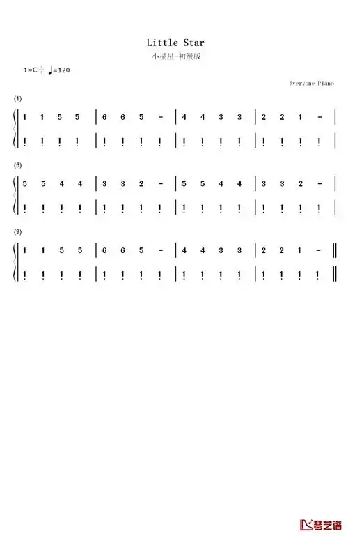 小星星初级版钢琴简谱-数字双手-法国民谣