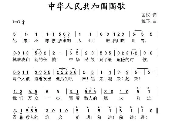 求《中华人民共和国国歌》简谱