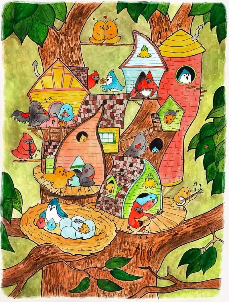 二年级画简单又好看的森林和动物 - 抖音