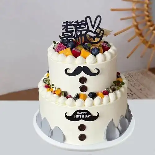 生日蛋糕模型仿真2021网红新款双层水果老爸快乐仿真水果
