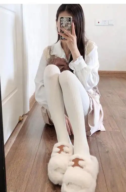 南极人白色加绒打底裤女加厚保暖日系燕麦色秋冬jk奶白 烟灰 500d麻花