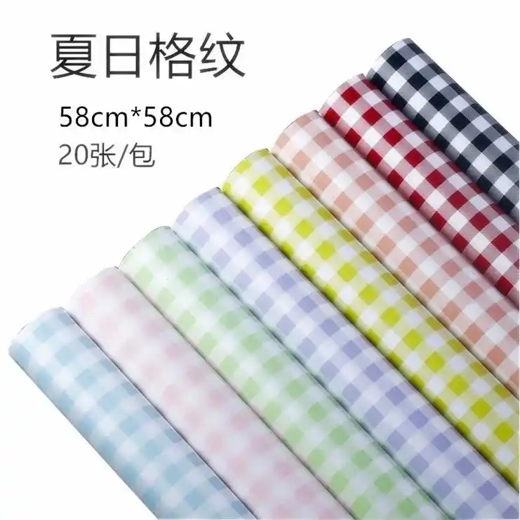 六色可选 夏日格纹花束包装纸鲜花包花纸礼品格子条纹花店花艺 - 抖