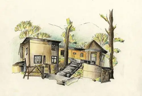 古老的房子铅笔画房子彩色铅笔画