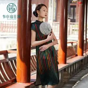 韦小宝杭州丝绸21年夏季新款真丝连衣裙气质复古印花桑蚕丝妈妈裙