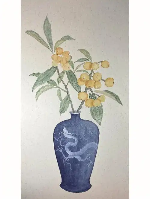 摘尽枇杷一树金"原创勿用哦#绘画打卡  #国画  #枇杷  #花瓶  #没骨画