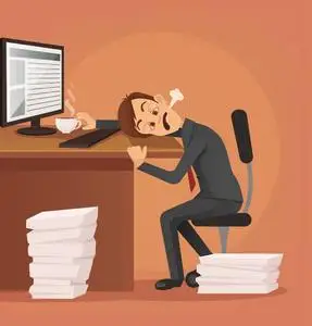 努力工作累不开心办公室工人人性格.矢量平面卡通插画照片