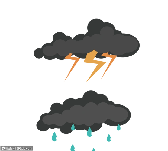 平面卡通风格雷雨天气乌云元素矢量图