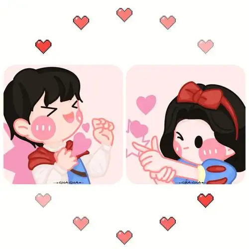 q版人物插画迪士尼公主情侣头像系列