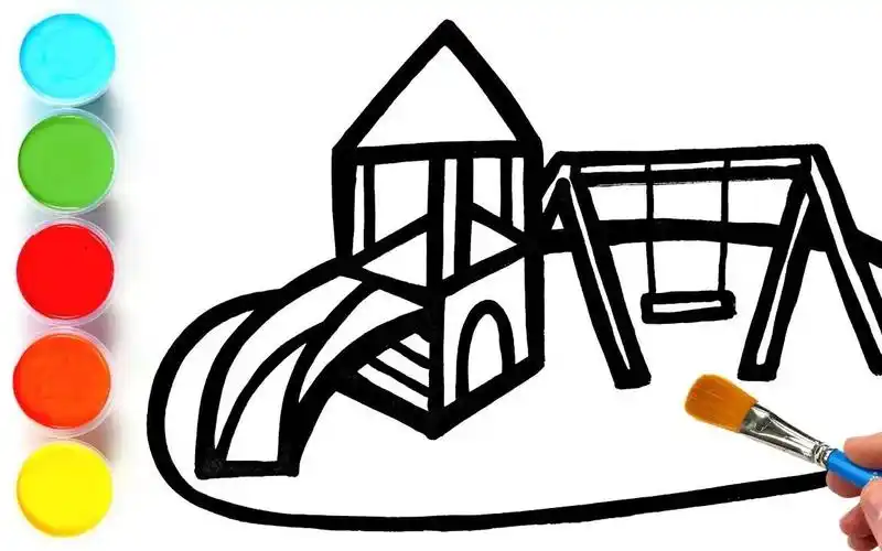 如何简单绘制滑滑梯游乐场,儿童亲子简笔画教程