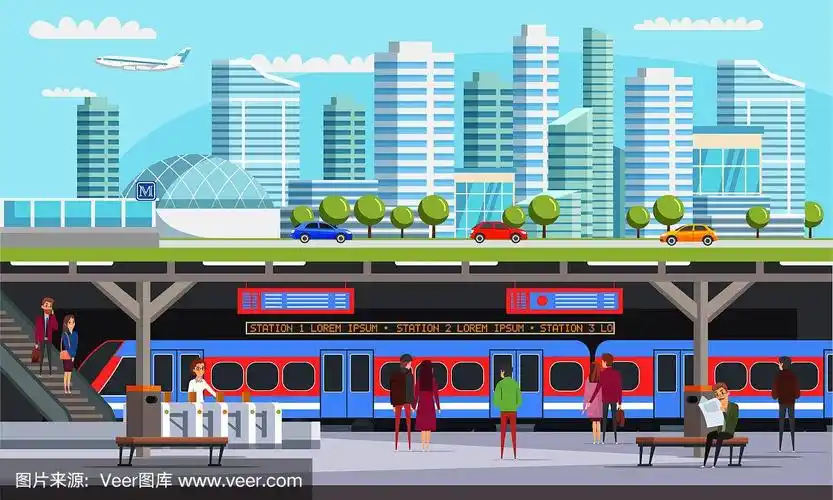城市用地铁车站平面矢量插画