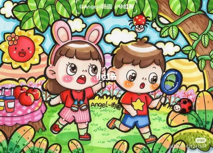 儿童画春天郊游场景画