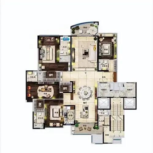 三百多平方的经典江景大平层户型,你喜欢么?|大户型|套房|阳台|书房_