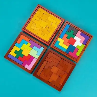 益智力拼图巧板十三块伤脑筋幼儿童通关玩具俄罗斯方块木制以上