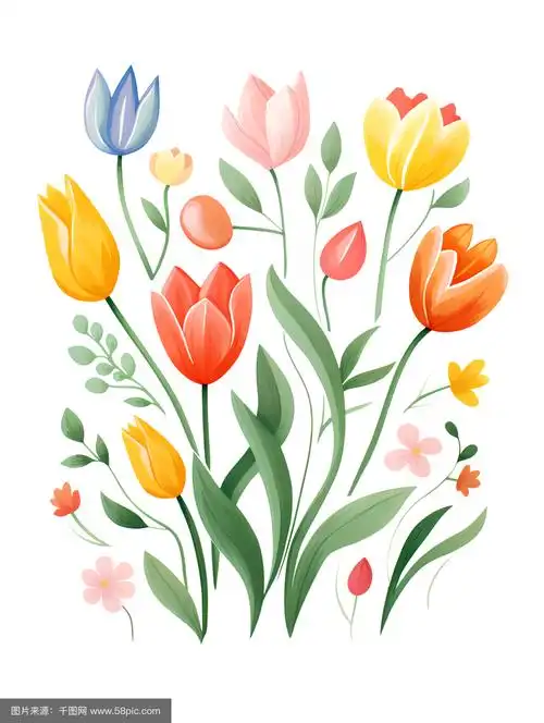 手绘水彩植物花卉郁金香素材插画