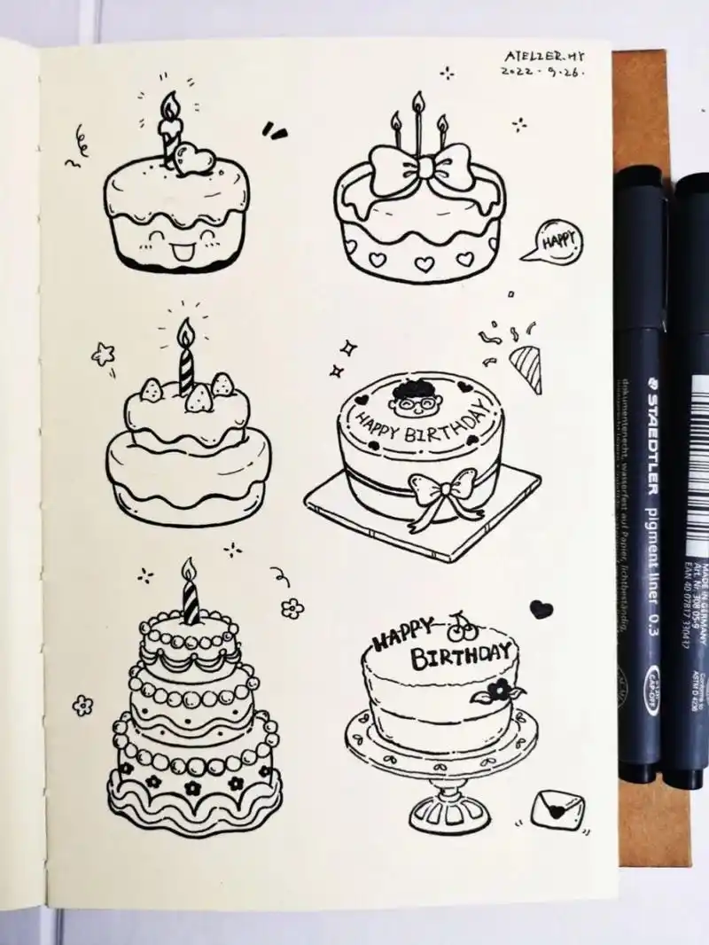 简笔画 生日蛋糕| 手账素材|原创| 生日快乐 ⭕临摹 转载 请标明