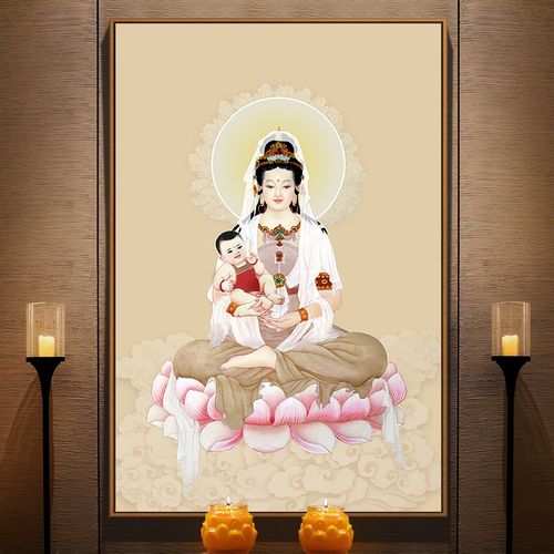 佛像送子观音挂画求子观音菩萨画像家用保平平安现代装饰画