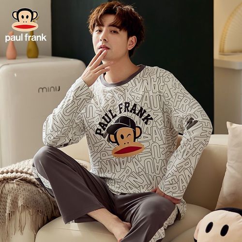 大嘴猴睡衣男士纯棉春秋长袖套头圆领青少年加大码休闲家居服套装