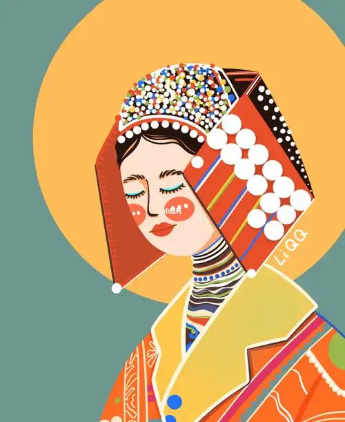 民族风插画系列扁平风5附线稿哈尼族