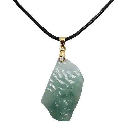 福缘阁翡翠原石吊坠随形玉坠飘绿花件银扣镶嵌项坠