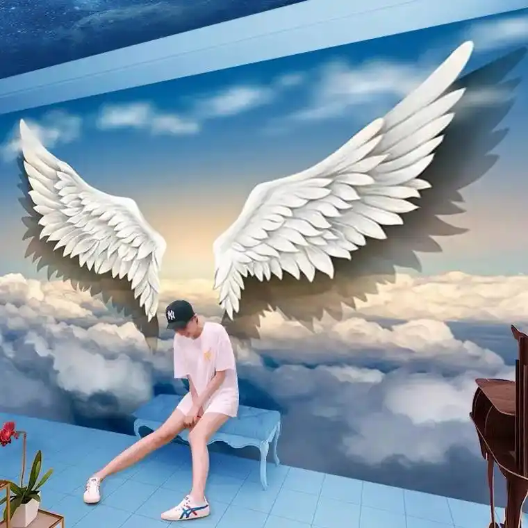 网红拍照天使翅膀舞蹈直播间背景墙布服装奶茶店壁纸