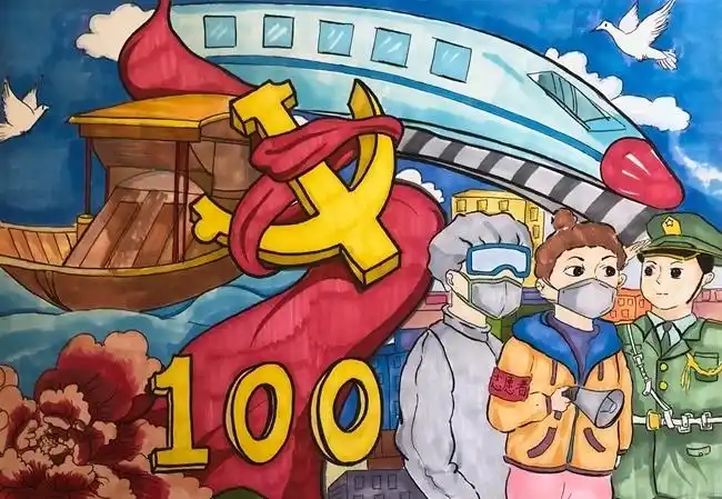 近日,在金华市青少年宫,一幅幅建党百年主题绘画作品吸引了青少年和