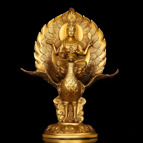 孔雀大明王摆件全铜佛母不动明王孔雀多罗菩萨像家用斋堂店铺佛像