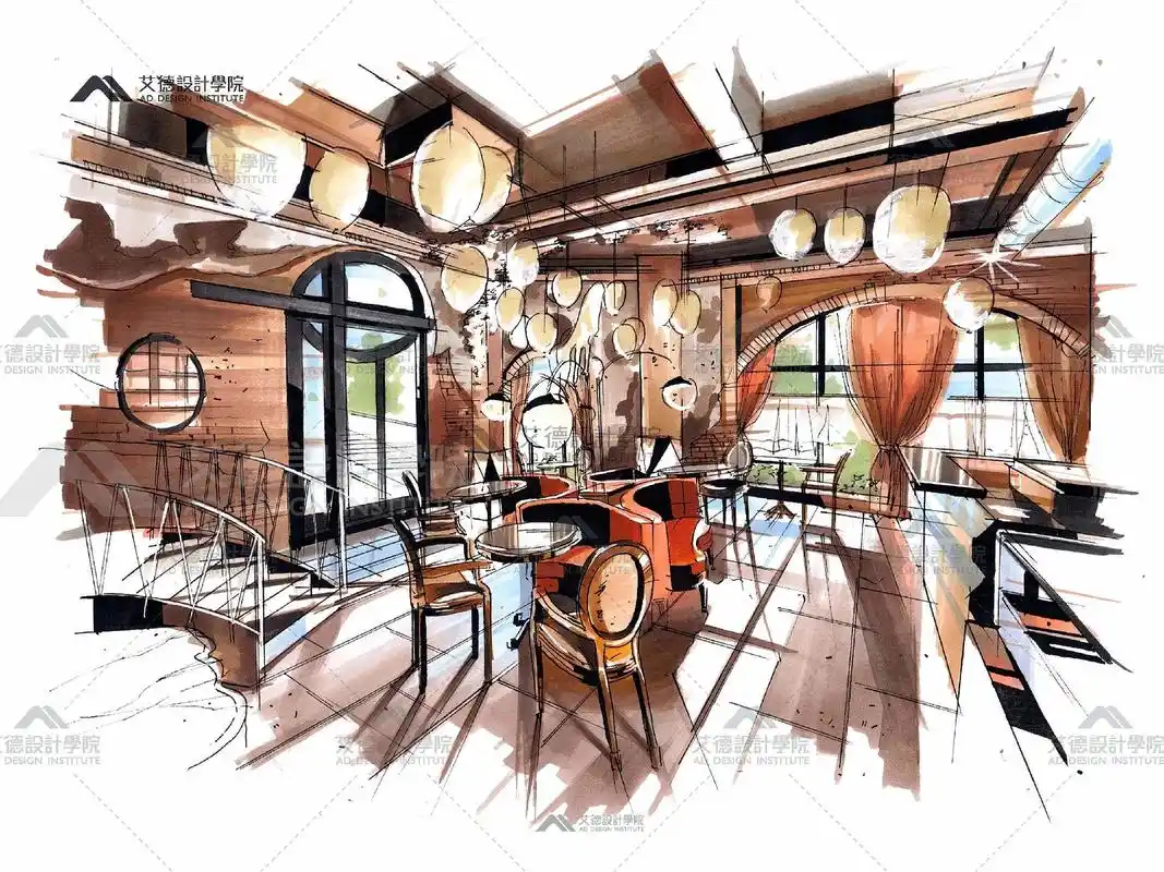 室内设计丨马克笔手绘丨甜品店空间