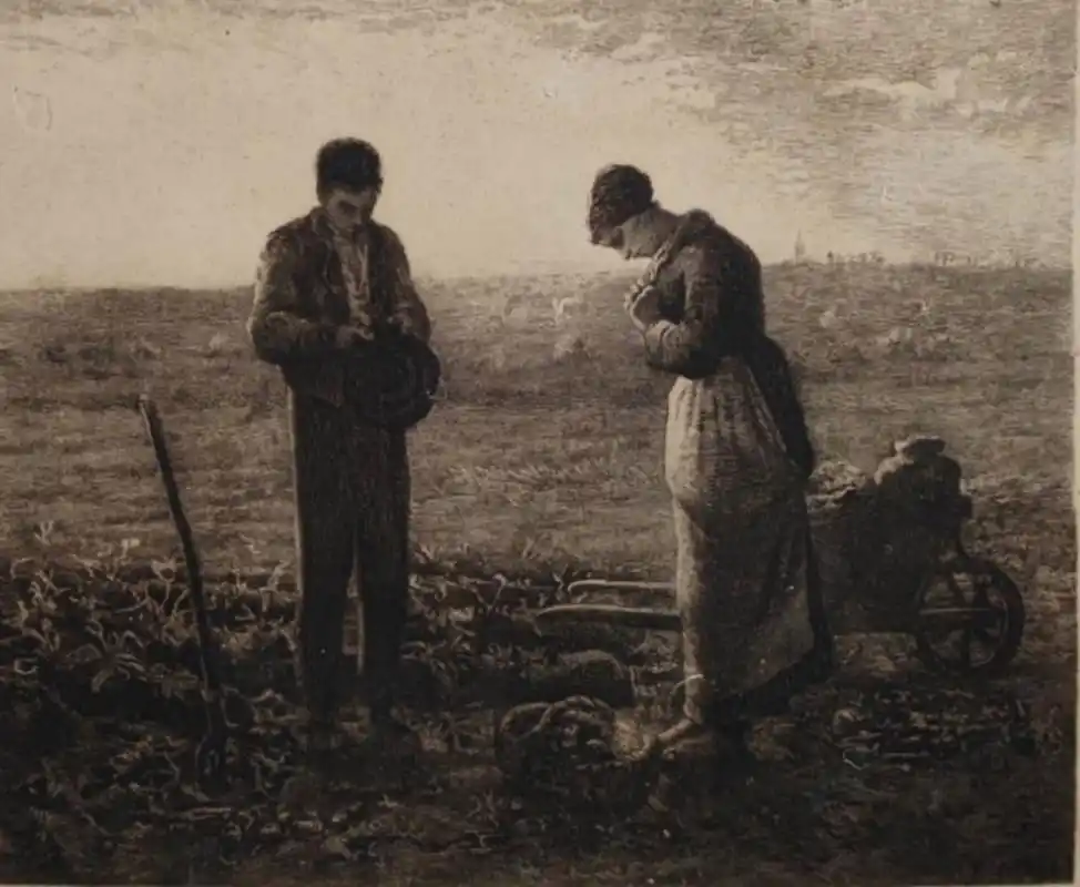 米勒版画～《晚钟》～这张作品是米勒的代表作品.