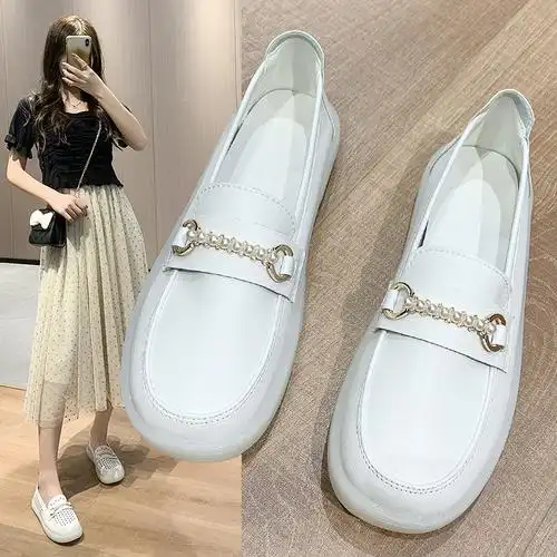 春秋新款平底一脚蹬懒人小白鞋女网红时尚护士鞋休闲软底女单鞋潮