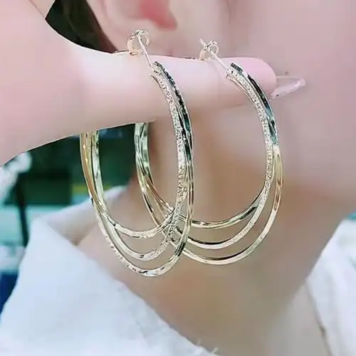 多层大耳圈2021年新款潮纯银针大圈耳环气质女神范夸张圆圈耳饰