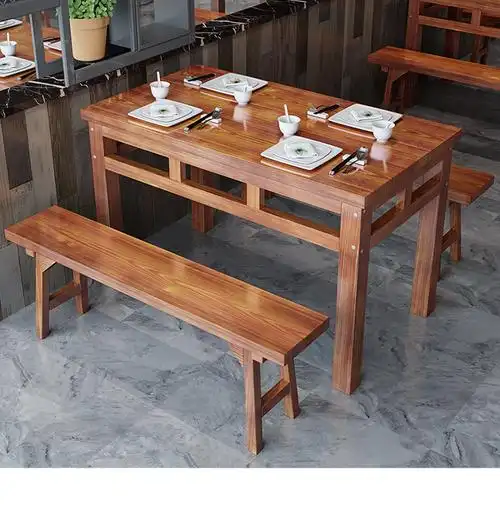 厂家直销小吃店桌椅组合经济型实木面馆桌椅快餐饭店餐厅火锅碳化