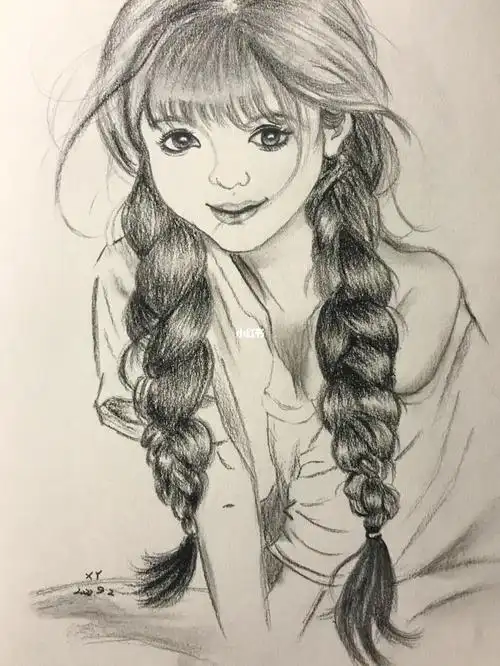 素描美丽女孩