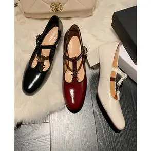 法式复古凯旋门玛丽珍鞋女中跟t型小皮鞋粗跟圆头单鞋西喜自制