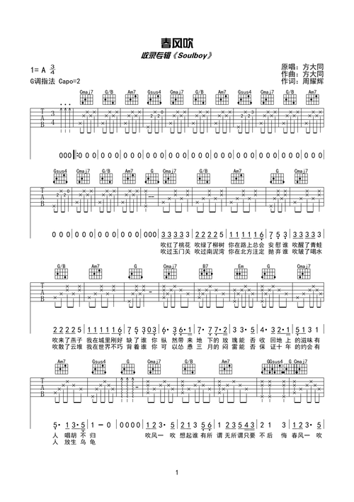 方大同《春风吹》吉他谱