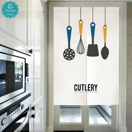 北欧简约家用厨房门帘防油烟隔断帘定制个性餐厅半帘子饭店免打孔