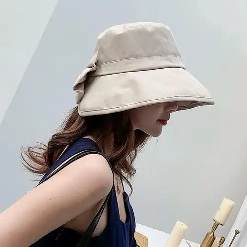 帽子女夏天防晒遮脸太阳帽时尚百搭遮阳防晒太阳帽蝴蝶结渔夫帽女