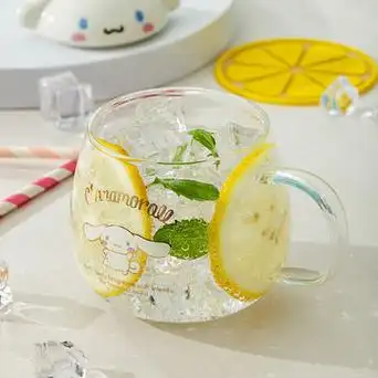 三丽鸥正品卡通玻璃水杯带盖勺可爱少女心透明泡茶家用牛奶杯批发