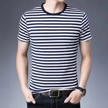 体恤海魂衫纯棉条纹短袖t恤男翻领海军衫中青陆战队海军衫 藏青色516