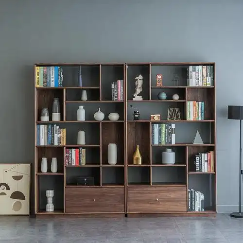 北美黑胡桃木书柜全实木北欧客厅整墙小户型书房到顶置物展示书架