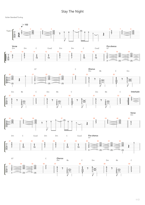 stay the night吉他谱