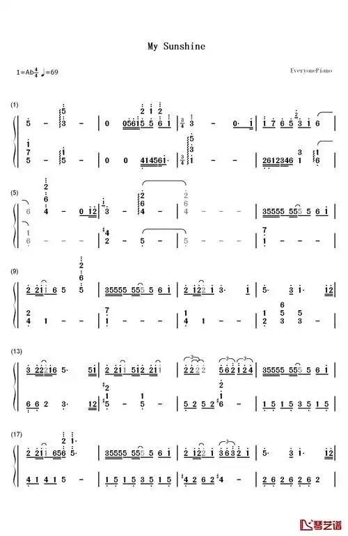 my sunshine钢琴简谱-数字双手-张杰1