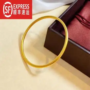 老凤祥老凤凰古法金实心手镯黄金素圈女士手环999传承磨砂时尚简约