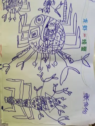 线条画《螃蟹与龙虾》