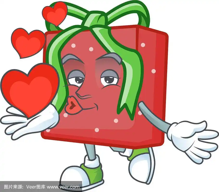 用心形红色的卡通人物吉祥物礼盒