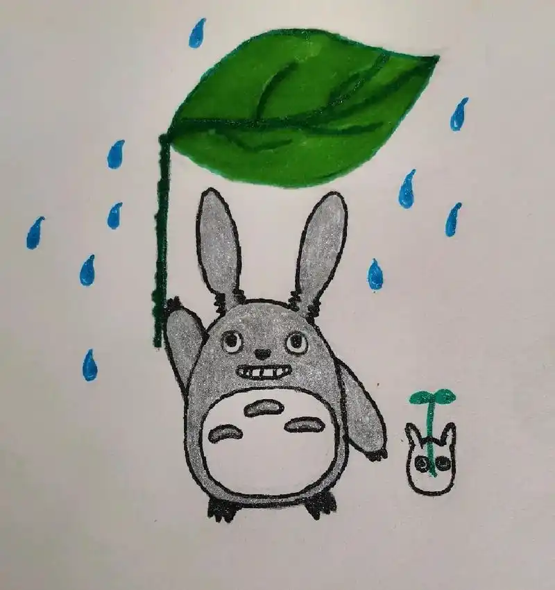 儿童简笔画  一个椭圆一个大圆画可爱的龙猫.#画画 #简笔 - 抖音